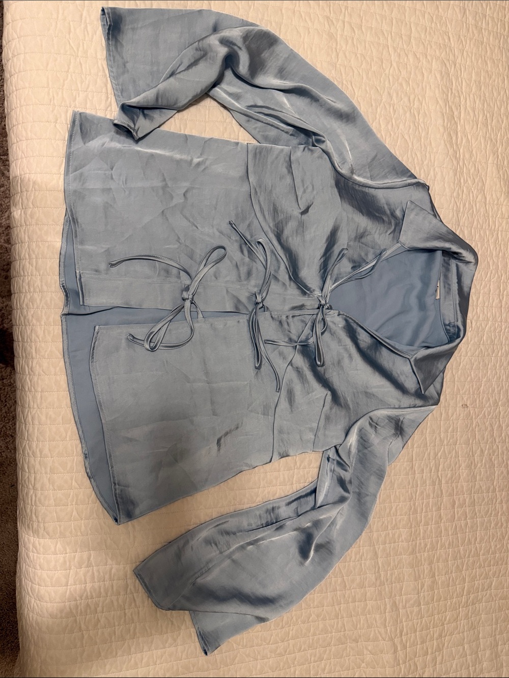 a new day Light Blue Satin Tie-Front Blouse